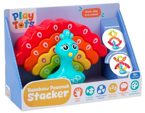 John Adams | Play Tots - Rainbow Peacock Stacker | Stack, play and create with this colourful character preschool toy | Baby and Toddler Toys | Ages 18m+