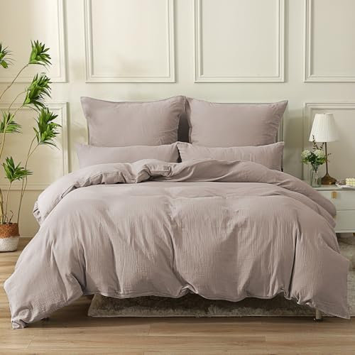 SOULFUL Housse de Couette 140x200 Gaze de Coton, Champagne Rose Parure de Couette avec Fermeture Éclair, Certifié Oeko-TEX, Parure de Lit 1 Personne 140x200 cm avec 1 Taie d'oreiller 65x65 cm