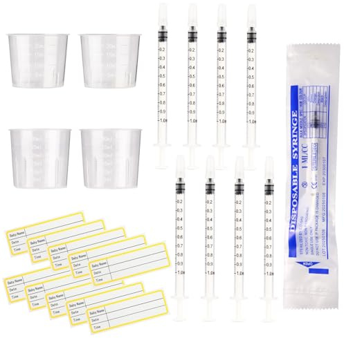 1 ml Spritzen Kolostrum Spritze mit Kappen ohne Nadelspritze | 20ml 30ml Messbecher zum Nachfüllen Messen von Flüssigkeiten Kolostrumernte wissenschaftliche Labors (50)