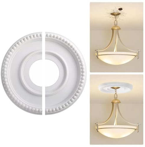 Classic Round Pu Decorative Ceiling Cover Plate For Upgrading Interiors, Round Ceiling Fan Chandelier Medallion Cover, For Light Fixtures Ceiling Light Trim, 315mm OD X 100mm ID, White
