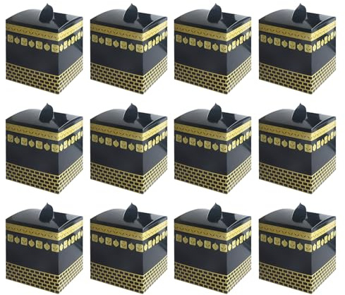 Paxrmuky Hajj Umrah Eid Al Adha 13cm große Bevorzugung Papier Geschenkbox, islamische Süßigkeit, Kekse, kleine Goodie Geschenk Boxen (12PCS)