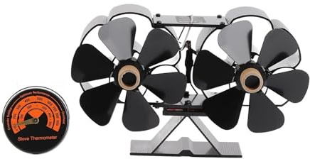 YINZHD Holzofenventilator, wärmebetrieben, mit zwei geräuscharmen Motoren, 6 Flügel, nicht elektrisch, wärmeaktivierter Kaminventilator for Holzöfen