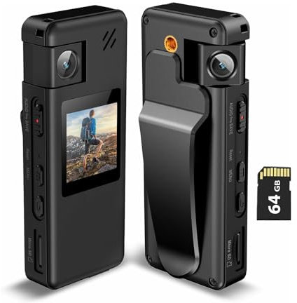 Hoestr A32 Body Camera 64G, Portable Body Cam with 180° Rotatable Lens and Motion Detection, 1080P Camcorder with Audio and Video Recording for Outdoors Sports Police Delivery Cycling Helmet