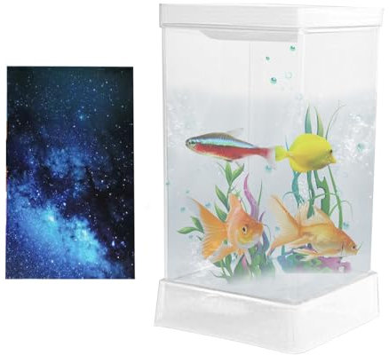 Kleines Betta Fisch Aquarium, komplettes Aquarium-Set mit Beleuchtung und Filter, dekoratives Deko-Aquarium für Wohnzimmer, Büro und Wohnung, ideal für Mini-Wassertierhaltung (10,5x10.5x20,5 cm)