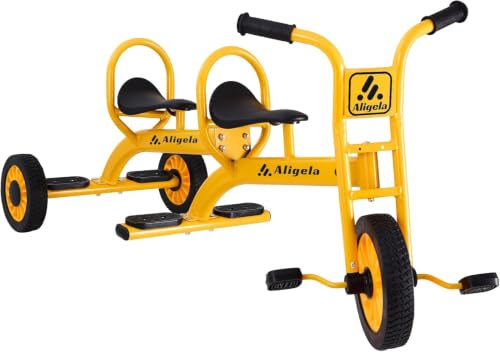 Aligela Dreirad ab 3 Jahre Kinder Tandem Dreirad Gelb, Tretauto für Kita | Stabil Dreirad: Hoher Kohlenstoffstahlrahmen, Lenkbegrenzung, Eckenschutz, Rutschfeste Gummiräder, Profi Tretauto
