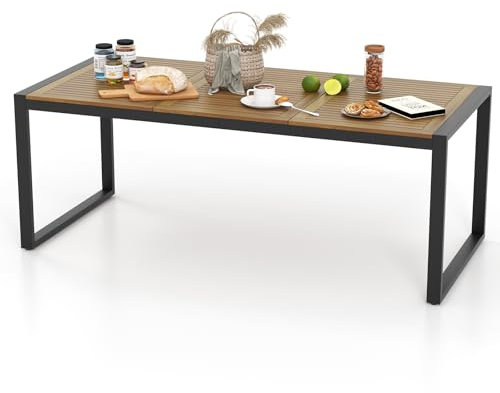 KOMFOTTEU Gartentisch mit Schirmloch, Esstisch aus Akazienholz, Holztisch für 8 Personen, Terrassentisch 200 x 90 x 75 cm, für Outdoor, Garten, Patio (Modell E)