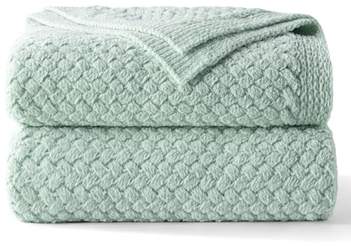 Whale Flotilla Flauschige Kuscheldecke aus Chenille, 150x200 cm, Salbeigrün | Leichtgewichte Atmungsaktive Sommerdecke, Zarte Kleine Grobstrickte Sofadecke Stuhl- und Bettüberwurf für alle Jahreszeiten