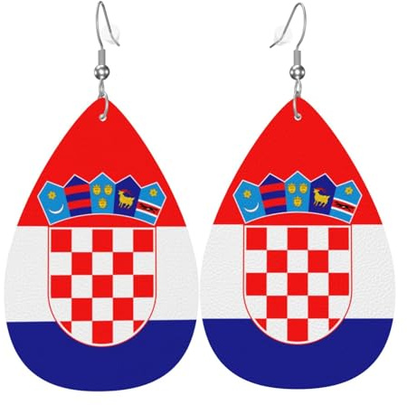 Republik Kroatien Flagge Teardrop Shaped Leder Ohrringe Kleidung Dekoration, geeignet für Festival Party, Urlaub und Alltag