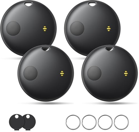 KUKIHO Tracker Tags 4 Pack Works with Apple Find My (iOS Only) | IP67 Waterproof, 100dB Sound, 12-Month Replaceable Battery, Item Locator for Keys, Wallet, Luggage, Black 4Pcs