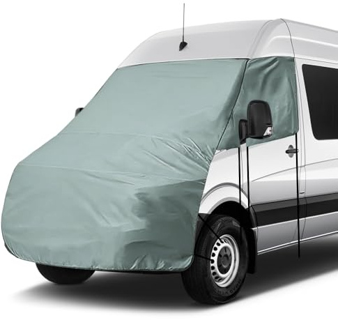Junhui 600D Cubierta de Parabrisas para Benz Sprinter 2006-2018, Fundes Frontal, Parasols Termicos para Autocaravana Exterior Protección con 10 Bandas e Imanes