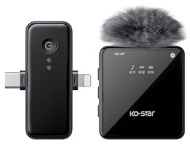KO-Star Kabelloses Ansteckmikrofon 2,4G M-240 Plug & Play für iPhone Lightning & Kamera – Rauschunterdrückung, Echo Modus, 3,5 mm Monitoring, Vlog/Interview