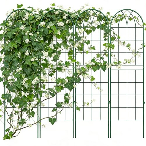 4 Stück Metall-Garten-Rankgitter für Kletterpflanzen, 180 cm, grünes Metall-Garten-Rankgitter für Ranken, Pflanzen, Rose, Gemüse, Unterstützung, großes dekoratives Rankgitter für den Außenbereich