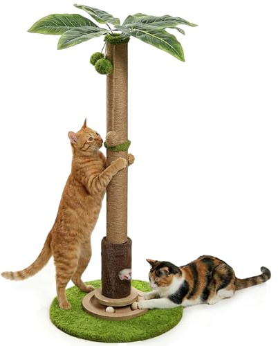 Cat Scratching Post 93CM Tall Cat Scratcher with Premium Sisal Rope | Sisal Scratching Posts for Indoor, Includes Wooden Ball & Interactive Toys, for Kittens & Adult Cats, Healthy Claw Care
