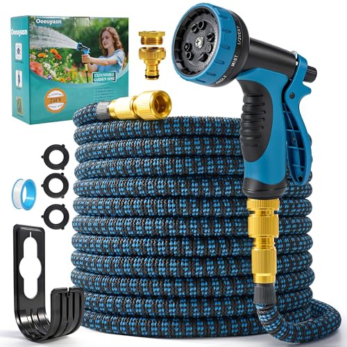 Expandable Garden Hose Pipe 75FT with 10-Pattern Spray Nozzle, 3/4& 1/2 Alloy Fittings, Retractable Flexible Hose Pipe, Kink-Free, Leak-Proof, Expanding Water Hose for Gardening, Washing, Bathing