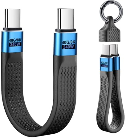 RUIZHI USB C Kabel Kurz für Powerbank & Reise, 240W PD3.1 80Gbps 8K Video Schlüsselanhänger Ladekabel für Laptop & Smartphone Nutzer (13cm, Schwarz)