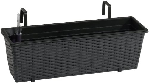 Gartenfreude Jardinière en résine tressée avec Support et système d'irrigation, Anthracite, 50 x 19 x 18 cm