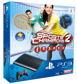 PlayStation 3 - Konsole Super Slim 500 GB (inkl. DualShock 3 Wireless Controller + Move Starter Pack + Sports Champions 2)