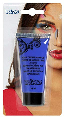 Boland 45003 - Tube Make-Up Creme, Blau, 38 ml, Schminkfarbe, Körperfarbe, auf Wasserbasis, leicht zum Auftragen und zu Entfernen, Mottoparty, Karneval, Halloween