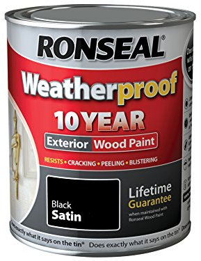Ronseal RSLWPBLKS750 Weatherproof 10 Year Exterior Wood Paint Black Satin 750 ml, 750ml
