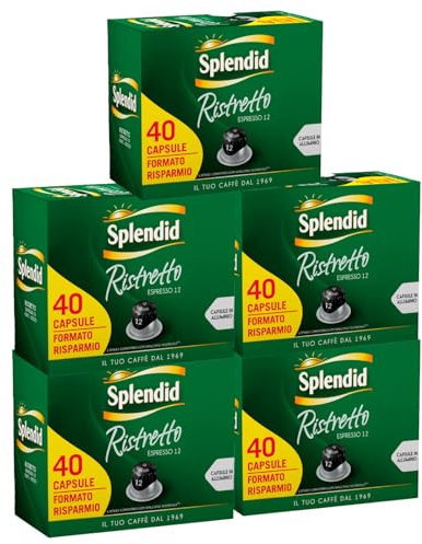 Splendid Café Espresso Ristretto Capsules Aluminium Intensité 12 Grains Arabica et Robuste Arôme Décidé et Intense Compatible avec les machines Nespresso - 200 Capsules