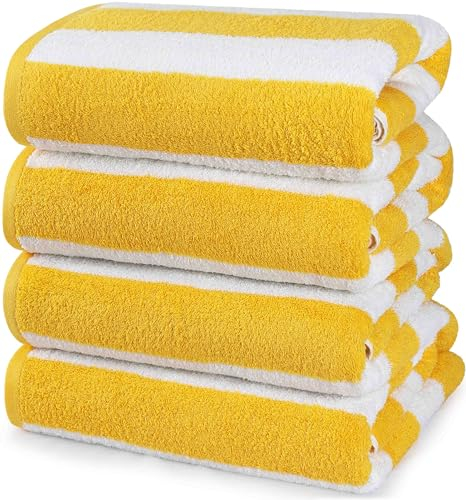 Utopia Towels Cabana gestreifte Strandtücher, gelb, (76,2 x 152,4 cm) – 100 % ringgesponnene Baumwolle, große Pool-Handtücher, weich und schnell trocknende Badetücher (4 Stück)