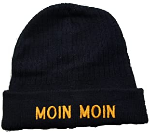 Maritime Strickmütze Mütze mit Schriftzug Moin Moin schwarz One Size