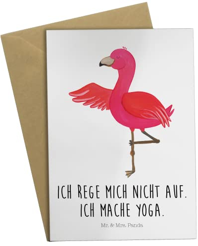 Mr. & Mrs. Panda Grußkarte Flamingo Yoga - Geschenk, Glückwunschkarte, Rosa, Achtsamkeit, Hochzeitskarte, Vogel, Tiefenentspannung, Aufregen,