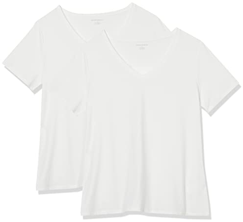 Amazon Essentials Women's Regular-Fit Short-Sleeve V-Neck T-Shirt, Pack of 2, White, M