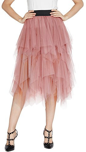 Urban GoCo Femme Vintage Jupon Mi-Longue Jupe en Tulle Taille Elastique Multi Couché Petticoat Tutu (Small, Nude Rose)