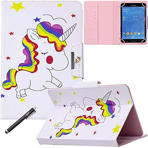 Universal 8.0 inch Tablet Case, Newshine Magnetic Closure Flip Stand Cover with Card/Cash Slots for iPad mini/Galaxy Tab 8.0 Tablet/Amazon Kindle Fire HD HDX Other 8.0 Models - Colored Unicorn