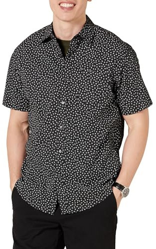 Amazon Essentials Chemise Imprimée à Manches Courtes Coupe Régulière Homme, Noir Fleuri, L