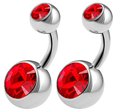 KJM Fashion 2 Stk Chirurgischer 316-l-stahl Bananenabel 1.6mm 14 Gauge 6mm 1/4 Light Siam Kristallkugel Nabel Barbell Banane Ohr Ohrringe Piercing Schmuck 0546