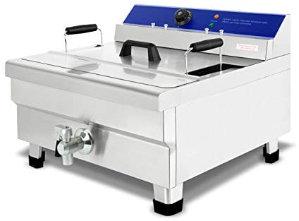 VERTES Friggitrice in acciaio inox 18L, 3000W, 230V, principio della zona fredda, temperatura regolabile in continuo 50-200°C, rubinetto di scarico, cestello per frittura, pulsante di reset