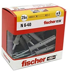 Fischer 508273 Tacos de extensión para Golpear N 6x40 Y, Fijación de percusión con Clavo premontado para Completo, Semi-Relleno y hormigón, 25 Piezas por Paquete, Gris, 6X40 MM