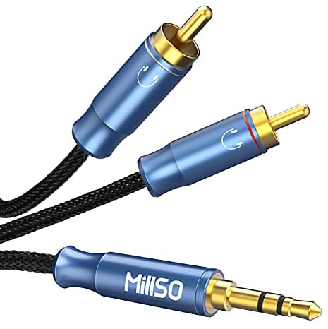 MillSO 2.4m Klinke auf Cinch Kabel 3,5mm Audio Cinch 3,5mm Klinkenstecker auf 2 x Cinch-Stecker RCA auf Klinke Stereo Kabel für Smartphones, Lautsprecher, Heimkino, TV