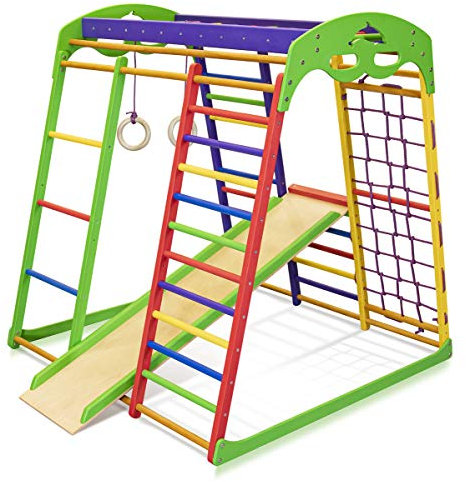 Centro de actividades con tobogán ˝Unga˝, red de escalada, anillos, escalera sueco, campo de juego infantil, Juguetes - certificado, almacén de la UE