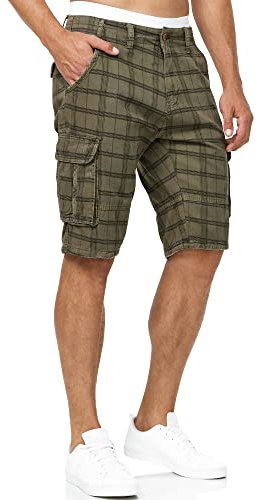 Indicode Herren Blixt Cargo Shorts mit 6 Taschen und Gürtel aus 100% Baumwolle | Männer Army Check, L