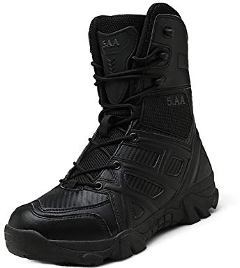IYVW 5.AA 8810 Stivaletti tattico Mid High Rise Scarpe da Trekking Invernali Stivali in Pelle, Uomo nero 46 EU