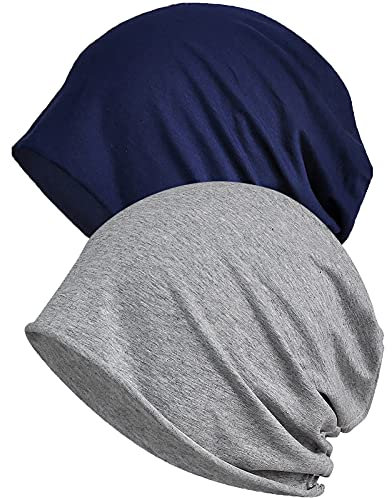XYIYI Damen Mütze Chemo Hut Slouchy Kopfbedeckungen Kopf Wraps Krebshüte (2 Stück Blau Grau-N)