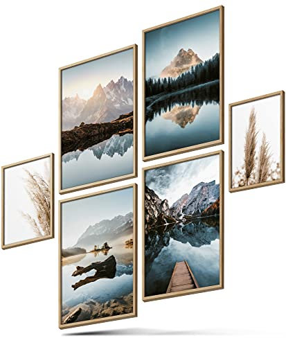 BLCKART Paradise Mountain Bilder Set Stilvolle Beidseitige Berge Bilderwand Natur Landschaft Wohnzimmer Deko Poster (L | 4x A3 | 2x A4 | ohne Rahmen, Paradise Mountain)