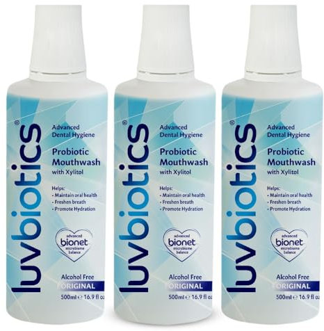Luv Biotics Alcohol Free Probiotic Mouthwash with Xylitol for Fresh Breath, Gum Health & Oral Microbiome Support-3x500ml