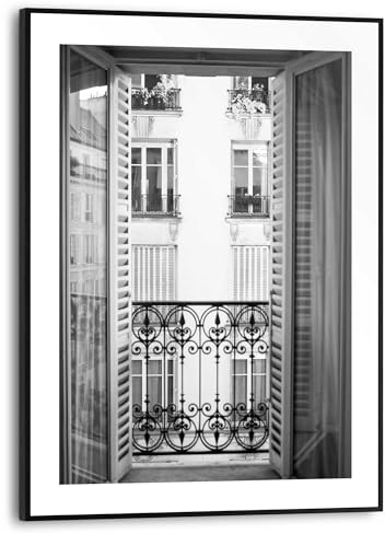 REINDERS Gerahmtes Bild, Französischer Balkon, Wohnzimmer, Bilder, Wanddeko, Room Decor, MDF, Schwarz-Weiß, 40x30cm
