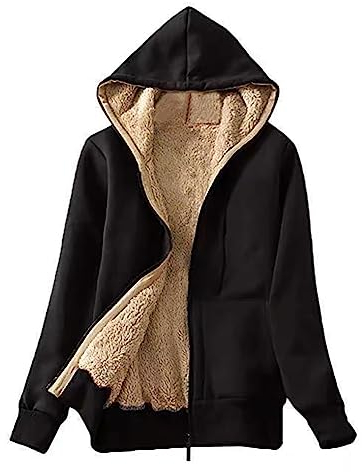 LBL Ladies Casual Winter Warm Thick Sherpa Fleece Jacket Full Zip Up Hoodie Sweatshirt for Women Black L