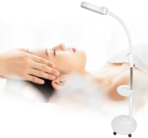 Vergrößernde Stehlampe 8X Glaslinse LED-Lupe Einstellbares Gesichtslicht Rollboden Stehender Salon Schönheit Hautpflege Tattoo Maniküre Ausrüstung zum Nähen Kreuzstich Basteln