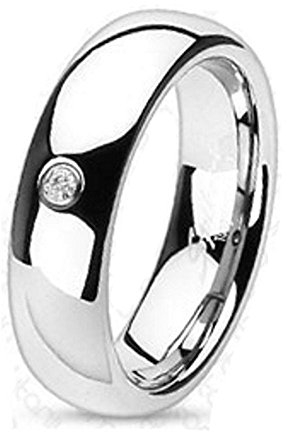 Bungsa 64 (20.4) Ring mit Zirkonia Kristall Stein Titan hochglanzpoliert Silber Schmuckring für Damen und Herren (Ring Damen Fingerring Partnerringe Verlobungsringe Trauringe Damenring Titanring)