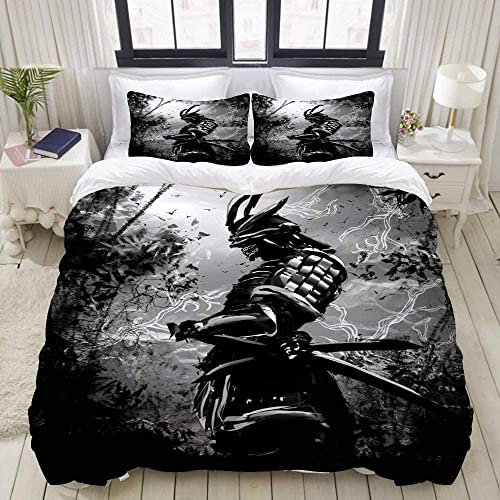 JGTQ Bettwäsche 140x200cm Samurai Atmungsaktiv mit 2 Kissenbezug und Reißverschluss Hypoallergen Mikrofaser für Erwachsene Kind