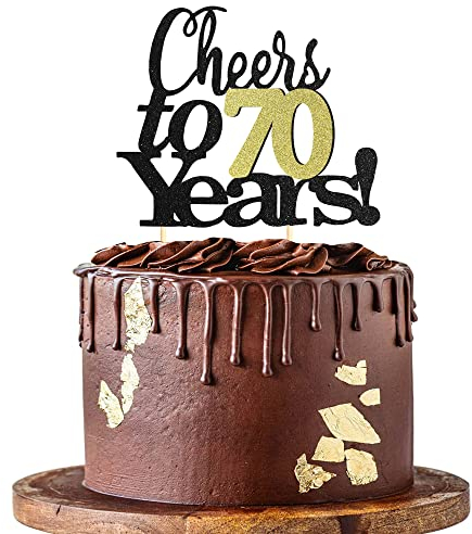 Sumerk Prost auf 70 Jahre Kuchendeckel 70. Geburtstag Tortendeko Happy 70th Birthday Cake Topper 70. Geburtstag Kuchendeckel Hochzeitstag Party Dekoration Zubehör - 1 Packung