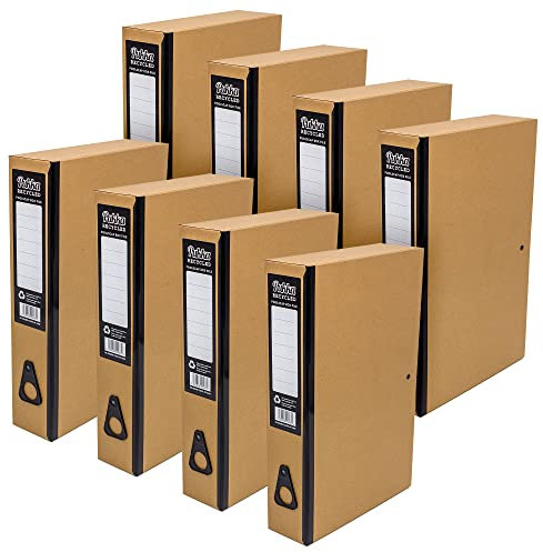Pukka Pad, Recycled Card Paperboard Box Files for School and Office Document Organisation – Pack 8 – with Thumb Pull and Spine Labels - Kraft