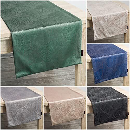 Tischdecke Tischläufer Samt Velvet Tischtuch mit Muster Elegante Tischdekoration (Grün)