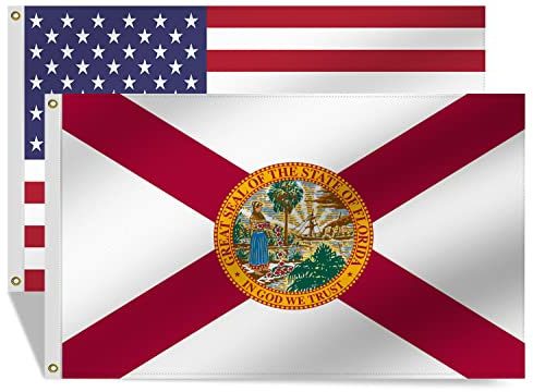 2 Stück Amerikanische Flagge des US-Bundesstaates Florida, 90 x 150 cm, lebendige Farben und farbecht, FL State Flagge mit Messingösen, Dekoration, Geschenk, Hof, Hausbanner